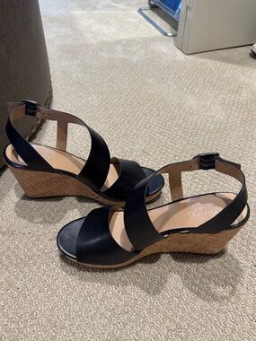 Franco Sarto Black Cork Wedge Sandals